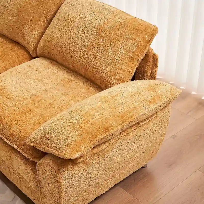 Divano a 3 posti imbottito multicolore con pouf, 3 posti a sedere