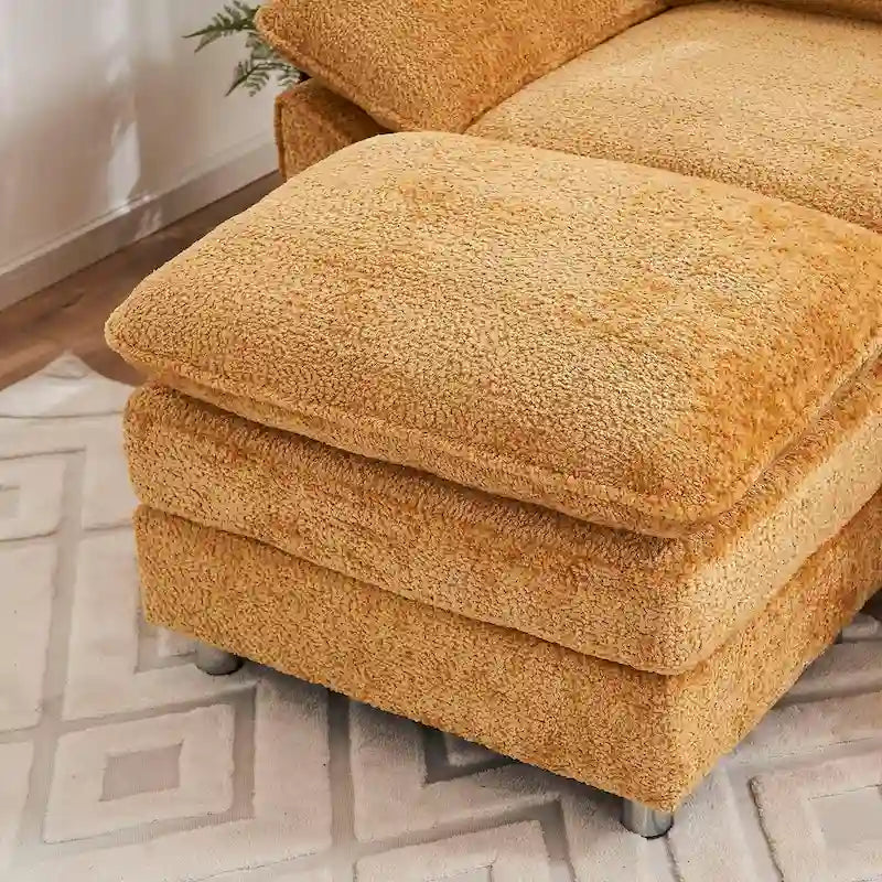 Divano a 3 posti imbottito multicolore con pouf, 3 posti a sedere