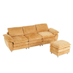 Divano a 3 posti imbottito multicolore con pouf, 3 posti a sedere