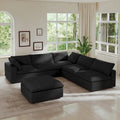 Divano modulare a L con pouf, 5 posti (Antracite scuro / Cachi / Bianco / Grigio)