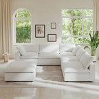 Divano modulare a L con pouf, 5 posti (Antracite scuro / Cachi / Bianco / Grigio)