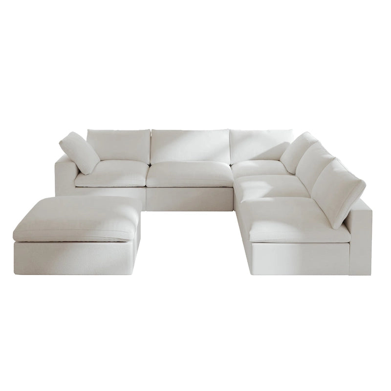 Divano modulare a L con pouf, 5 posti (Antracite scuro / Cachi / Bianco / Grigio)