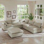 Divano modulare a L con pouf, 5 posti (Antracite scuro / Cachi / Bianco / Grigio)