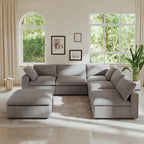 Divano modulare a L con pouf, 5 posti (Antracite scuro / Cachi / Bianco / Grigio)
