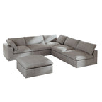 Divano modulare a L con pouf, 5 posti (Antracite scuro / Cachi / Bianco / Grigio)