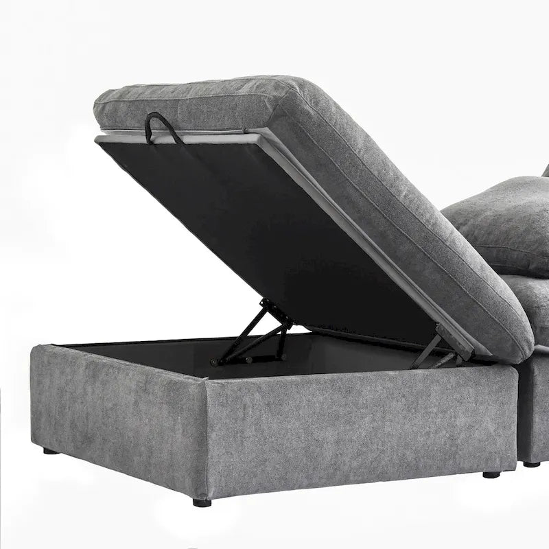 Divano modulare a L con pouf, 5 posti (Antracite scuro / Cachi / Bianco / Grigio)