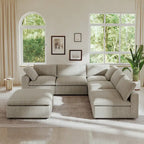 Divano modulare a L con pouf, 5 posti (Antracite scuro / Cachi / Bianco / Grigio)