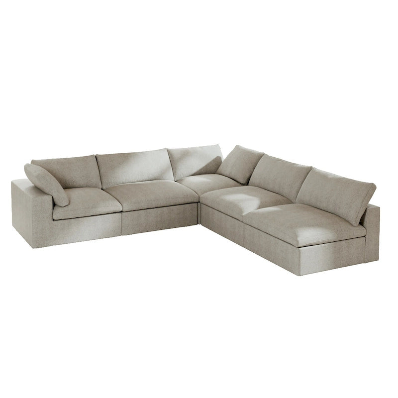 Divano modulare a L con pouf, 5 posti (Antracite scuro / Cachi / Bianco / Grigio)