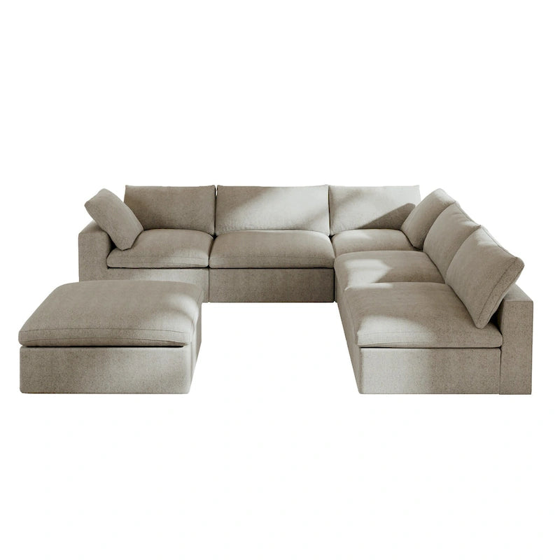 Divano modulare a L con pouf, 5 posti (Antracite scuro / Cachi / Bianco / Grigio)