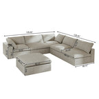 Divano modulare a L con pouf, 5 posti (Antracite scuro / Cachi / Bianco / Grigio)