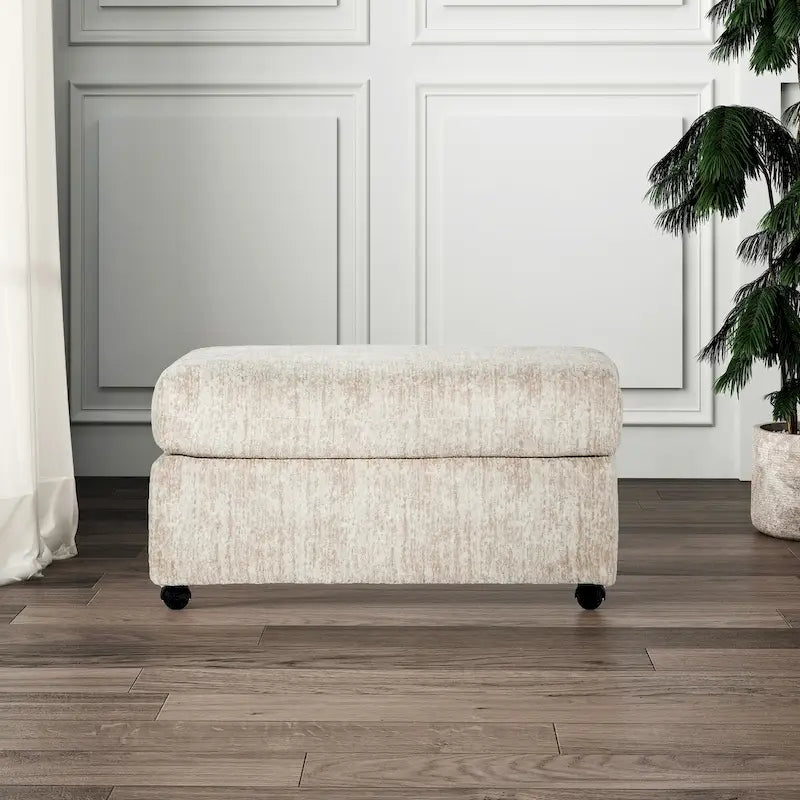 Pouf in tessuto pergamena/antracite con rotelle, 1 posto
