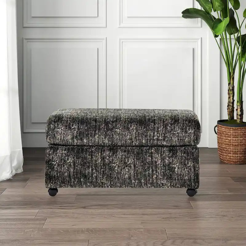 Pouf in tessuto pergamena/antracite con rotelle, 1 posto