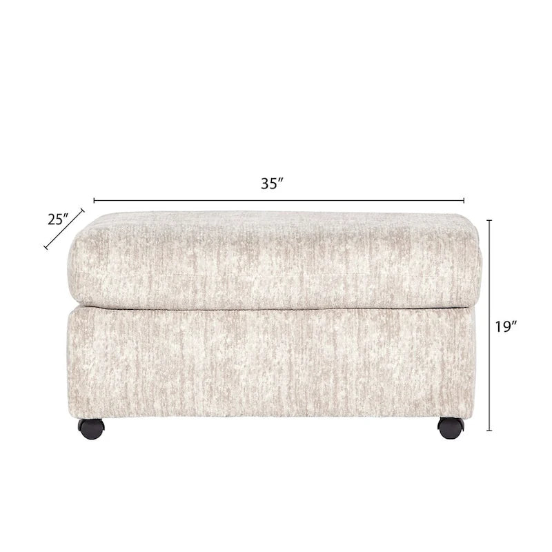 Pouf in tessuto pergamena/antracite con rotelle, 1 posto