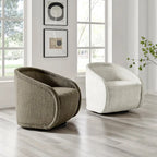 Poltrona a botte girevole in tessuto tortora/beige, gambe naturali, 1 posto