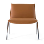 Sedia da ufficio in similpelle vegana color cammello, gambe cromate, monoposto