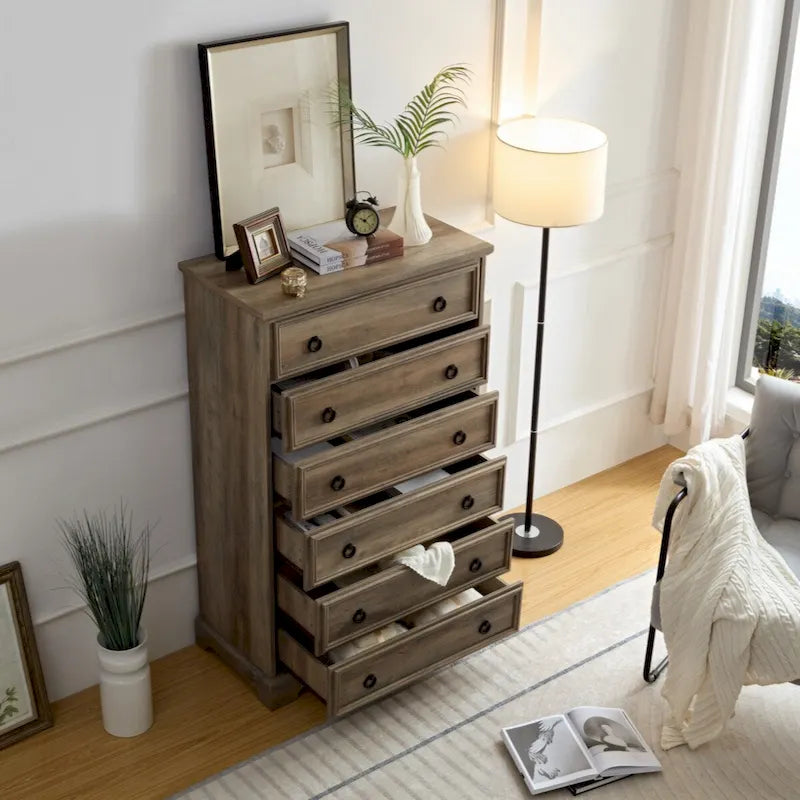 Cassettiera alta a 6 cassetti grigio slavato/bianco – Comodino/Cassettiera per camera da letto singola