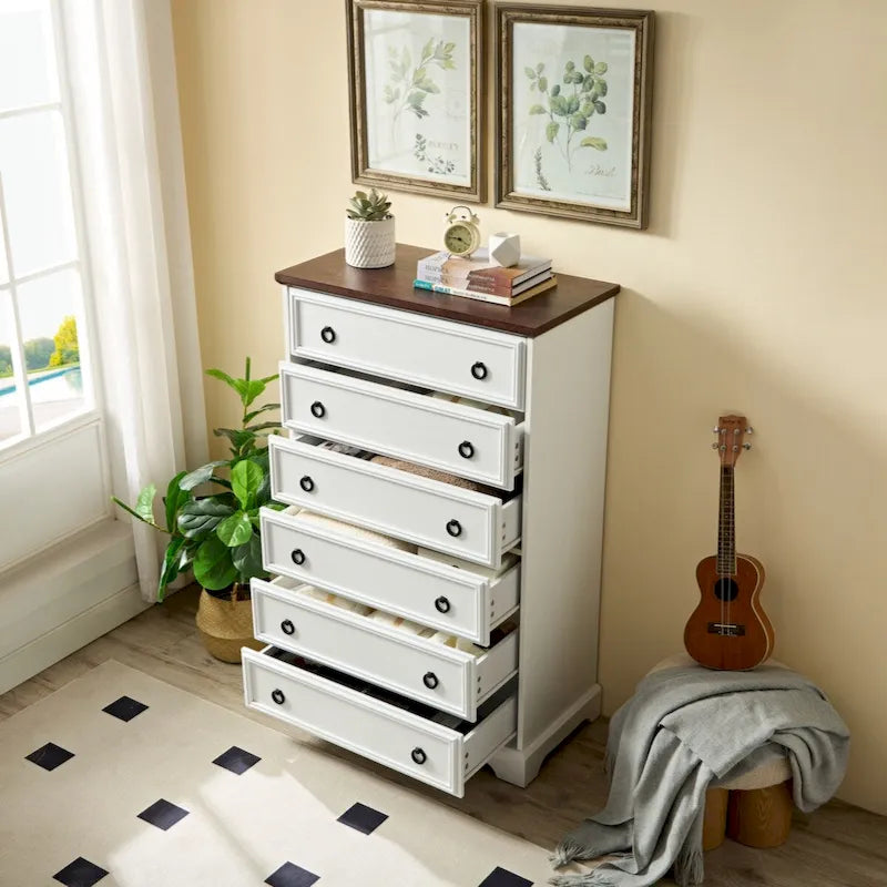 Cassettiera alta a 6 cassetti grigio slavato/bianco – Comodino/Cassettiera per camera da letto singola