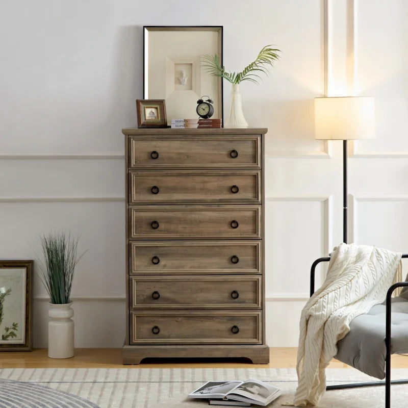 Cassettiera alta a 6 cassetti grigio slavato/bianco – Comodino/Cassettiera per camera da letto singola