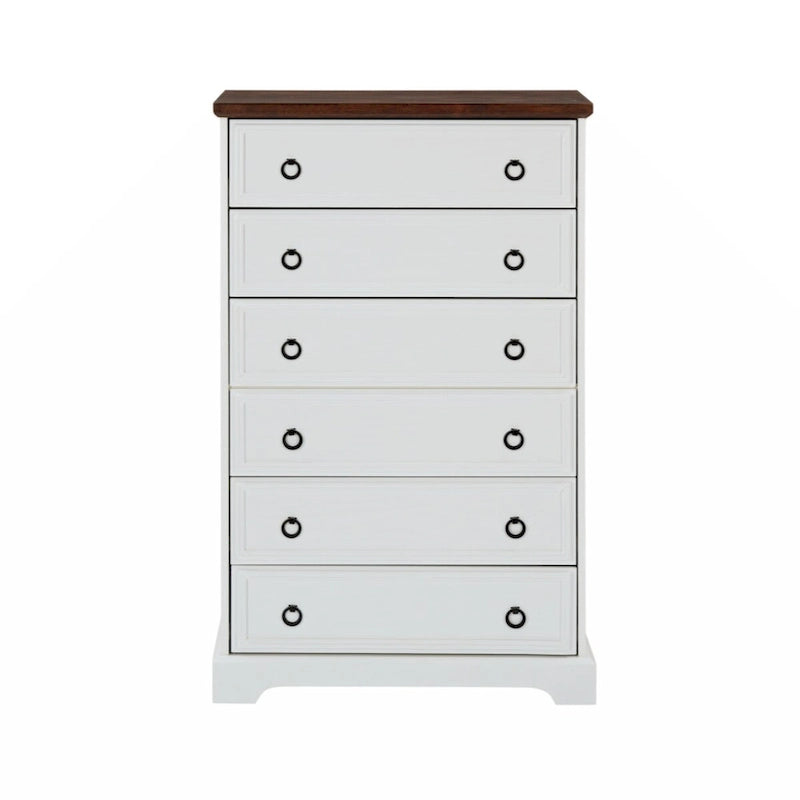 Cassettiera alta a 6 cassetti grigio slavato/bianco – Comodino/Cassettiera per camera da letto singola