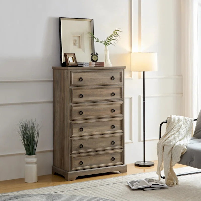 Cassettiera alta a 6 cassetti grigio slavato/bianco – Comodino/Cassettiera per camera da letto singola