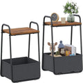 Comodini Moderni Set da 2, Telaio in Acciaio e Cesto in Tessuto, Multicolore