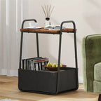 Comodini Moderni Set da 2, Telaio in Acciaio e Cesto in Tessuto, Multicolore