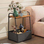 Comodini Moderni Set da 2, Telaio in Acciaio e Cesto in Tessuto, Multicolore