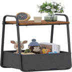 Comodini Moderni Set da 2, Telaio in Acciaio e Cesto in Tessuto, Multicolore