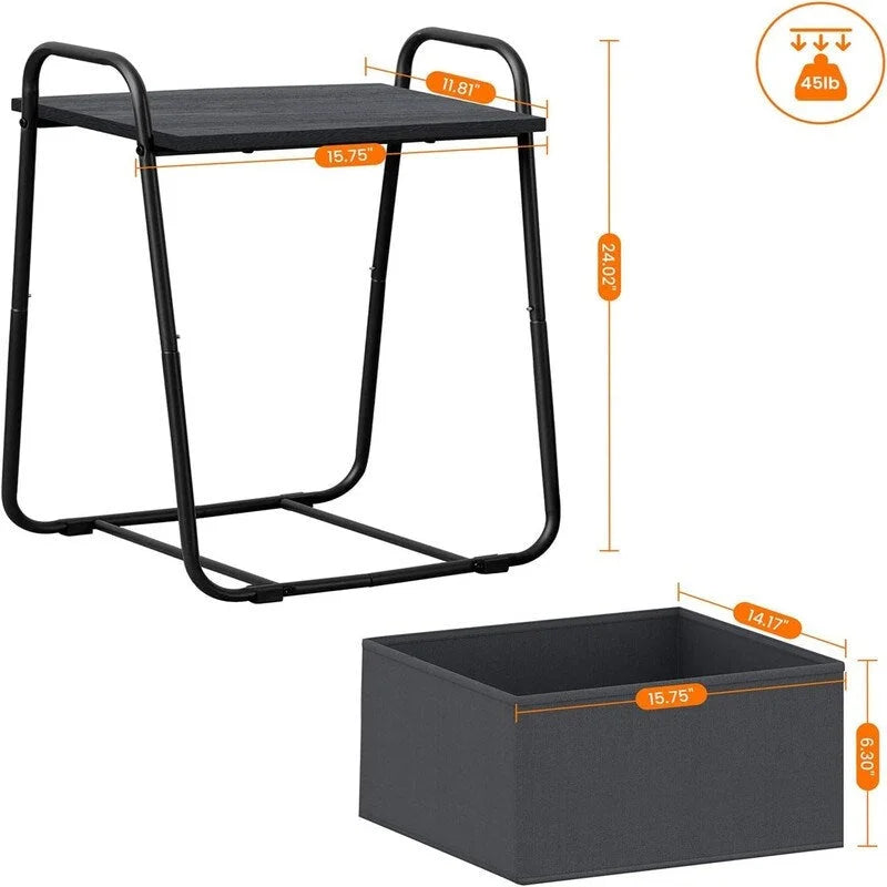 Comodini Moderni Set da 2, Telaio in Acciaio e Cesto in Tessuto, Multicolore