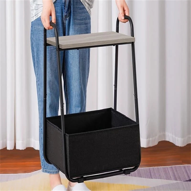 Comodini Moderni Set da 2, Telaio in Acciaio e Cesto in Tessuto, Multicolore