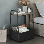 Comodini Moderni Set da 2, Telaio in Acciaio e Cesto in Tessuto, Multicolore