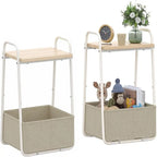 Comodini Moderni Set da 2, Telaio in Acciaio e Cesto in Tessuto, Multicolore