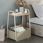 Comodini Moderni Set da 2, Telaio in Acciaio e Cesto in Tessuto, Multicolore