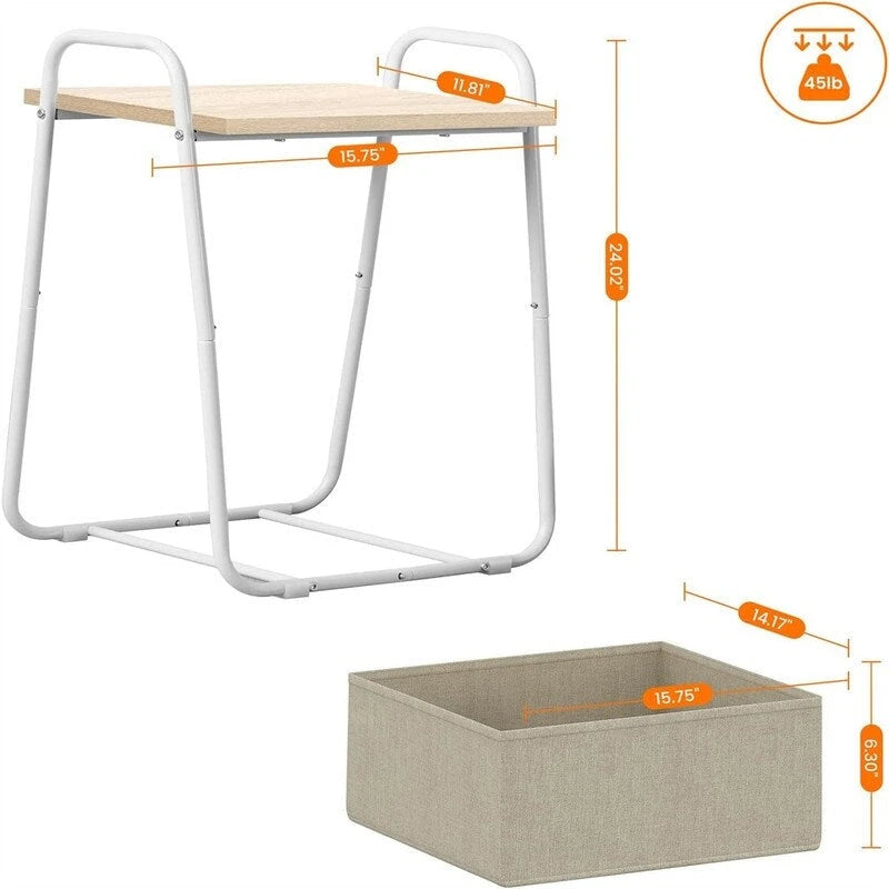 Comodini Moderni Set da 2, Telaio in Acciaio e Cesto in Tessuto, Multicolore