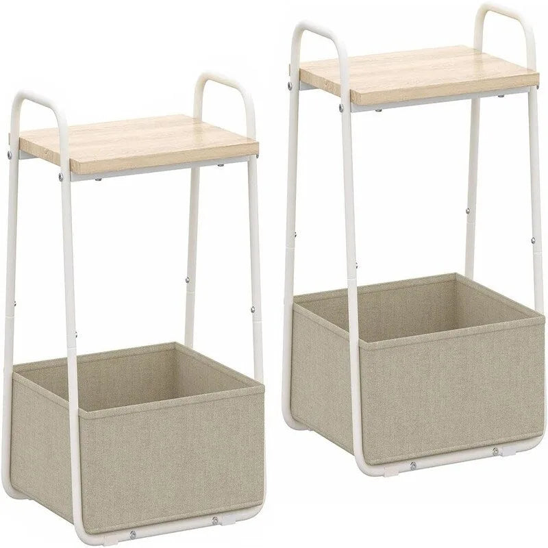 Comodini Moderni Set da 2, Telaio in Acciaio e Cesto in Tessuto, Multicolore