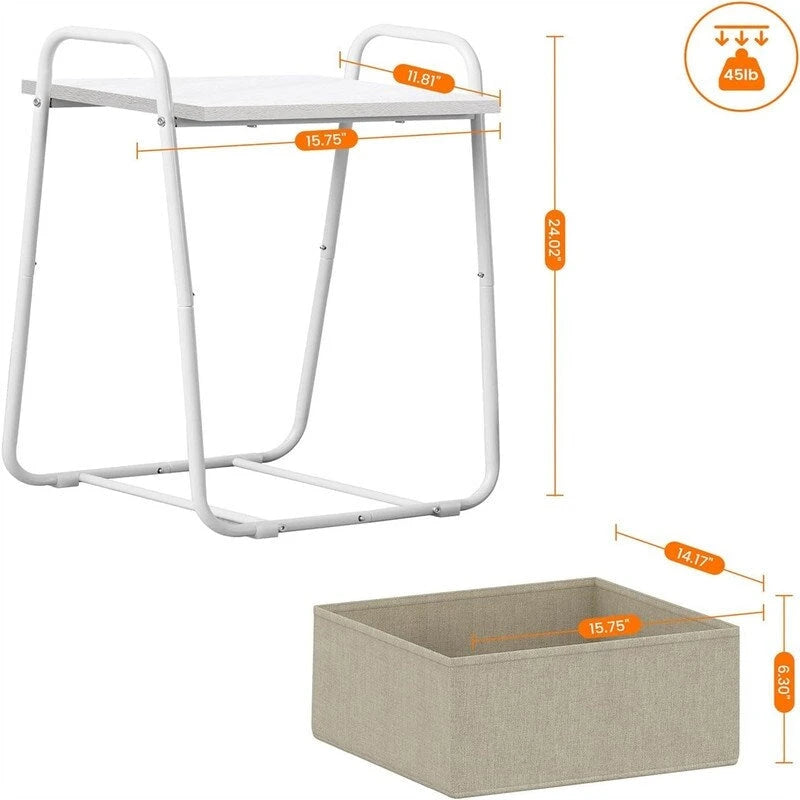 Comodini Moderni Set da 2, Telaio in Acciaio e Cesto in Tessuto, Multicolore