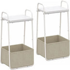 Comodini Moderni Set da 2, Telaio in Acciaio e Cesto in Tessuto, Multicolore