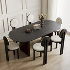 Nero/Legno Chiaro/Legno Scuro, Ovale, 6 Posti – Tavolo da Pranzo in Legno Massello
