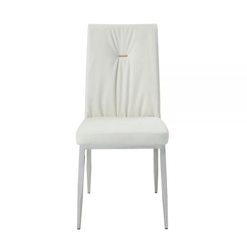 Sedia da pranzo in similpelle beige con gambe cromate, schienale capitonné, set da 2