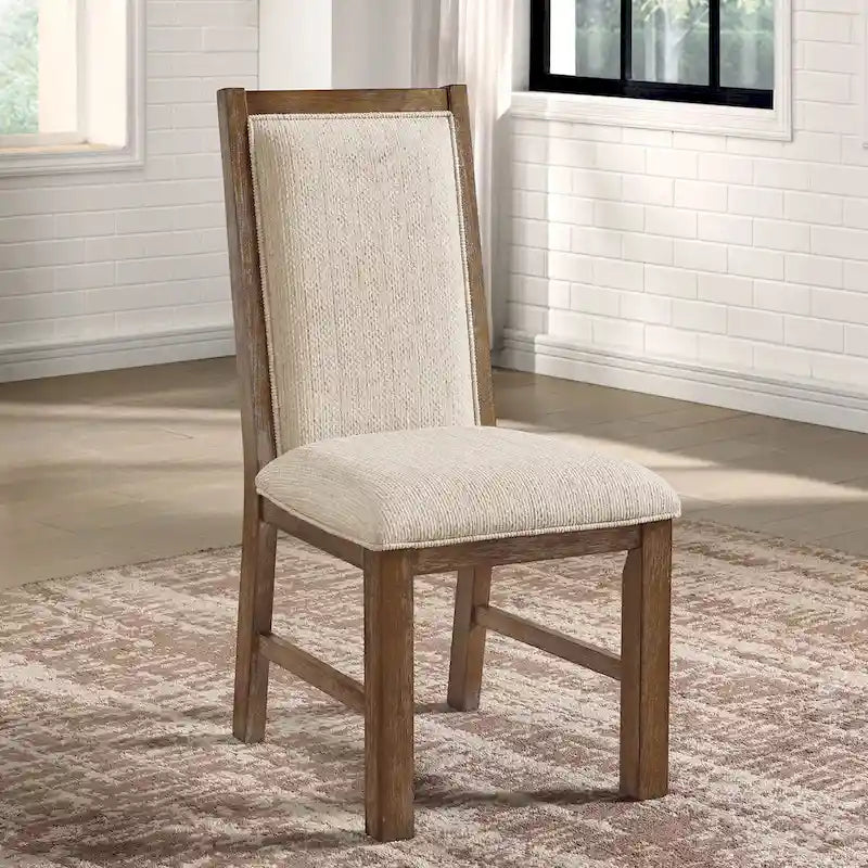 Set tavolo da pranzo allungabile 7 pezzi in rovere rustico e beige (6 posti)