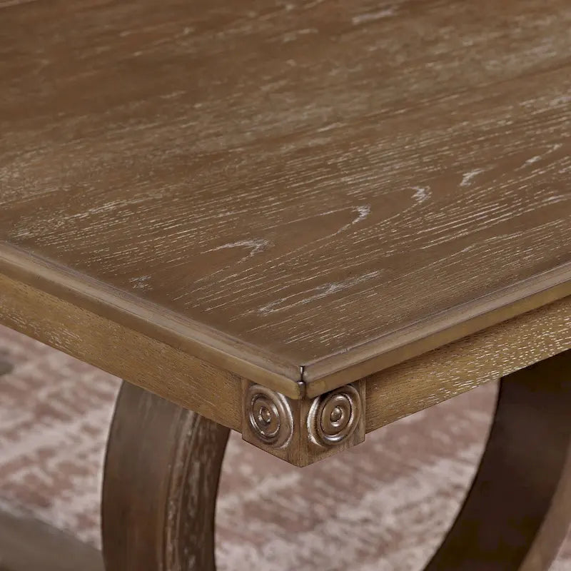 Set tavolo da pranzo allungabile 7 pezzi in rovere rustico e beige (6 posti)