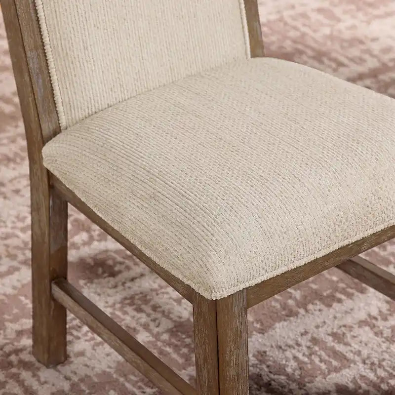 Set tavolo da pranzo allungabile 7 pezzi in rovere rustico e beige (6 posti)