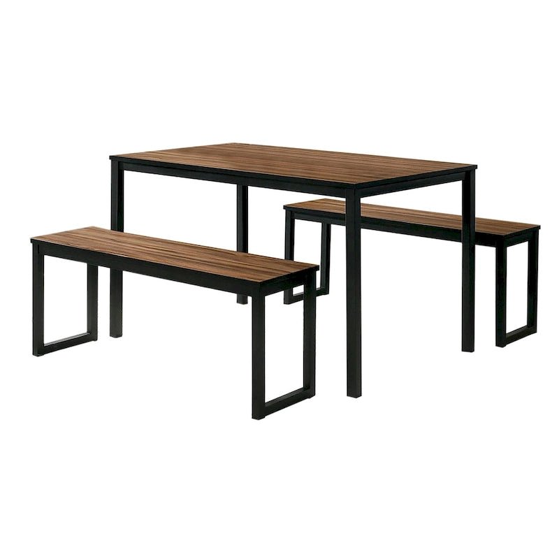 Set da pranzo industriale marrone e nero, 3 persone, 1 tavolo + 2 panche