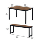 Set da pranzo industriale marrone e nero, 3 persone, 1 tavolo + 2 panche