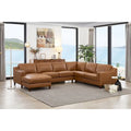 Divano Sezionale in Pelle Fiore Color Cognac con Chaise Longue Sinistra, Posti a Sedere 4–5