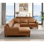 Divano Sezionale in Pelle Fiore Color Cognac con Chaise Longue Sinistra, Posti a Sedere 4–5