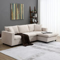 Divano componibile a L reversibile beige con pouf, 4 posti