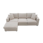 Divano componibile a L reversibile beige con pouf, 4 posti