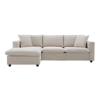 Divano componibile a L reversibile beige con pouf, 4 posti