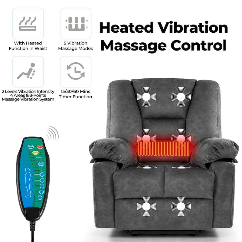Poltrona Reclinabile Elettrica Grey Power Lift, Singola, con Massaggio e Calore